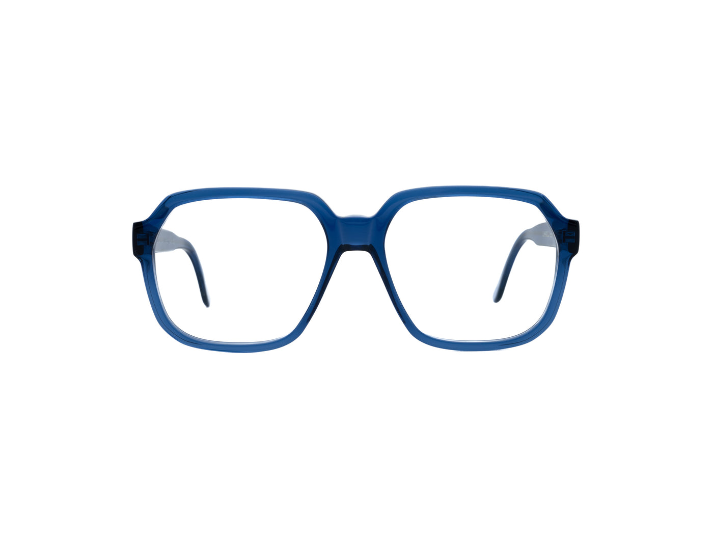 Campbell BO 089 – blaue Vintage Brille aus Acetat, rechteckige Form im 70er-Jahre Stil, Vorderansicht