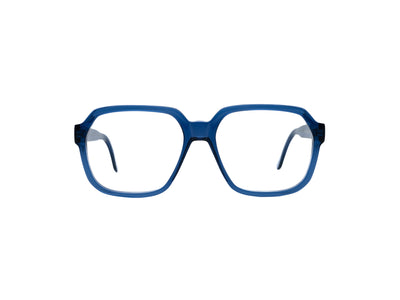 Campbell BO 089 – blaue Vintage Brille aus Acetat, rechteckige Form im 70er-Jahre Stil, Vorderansicht