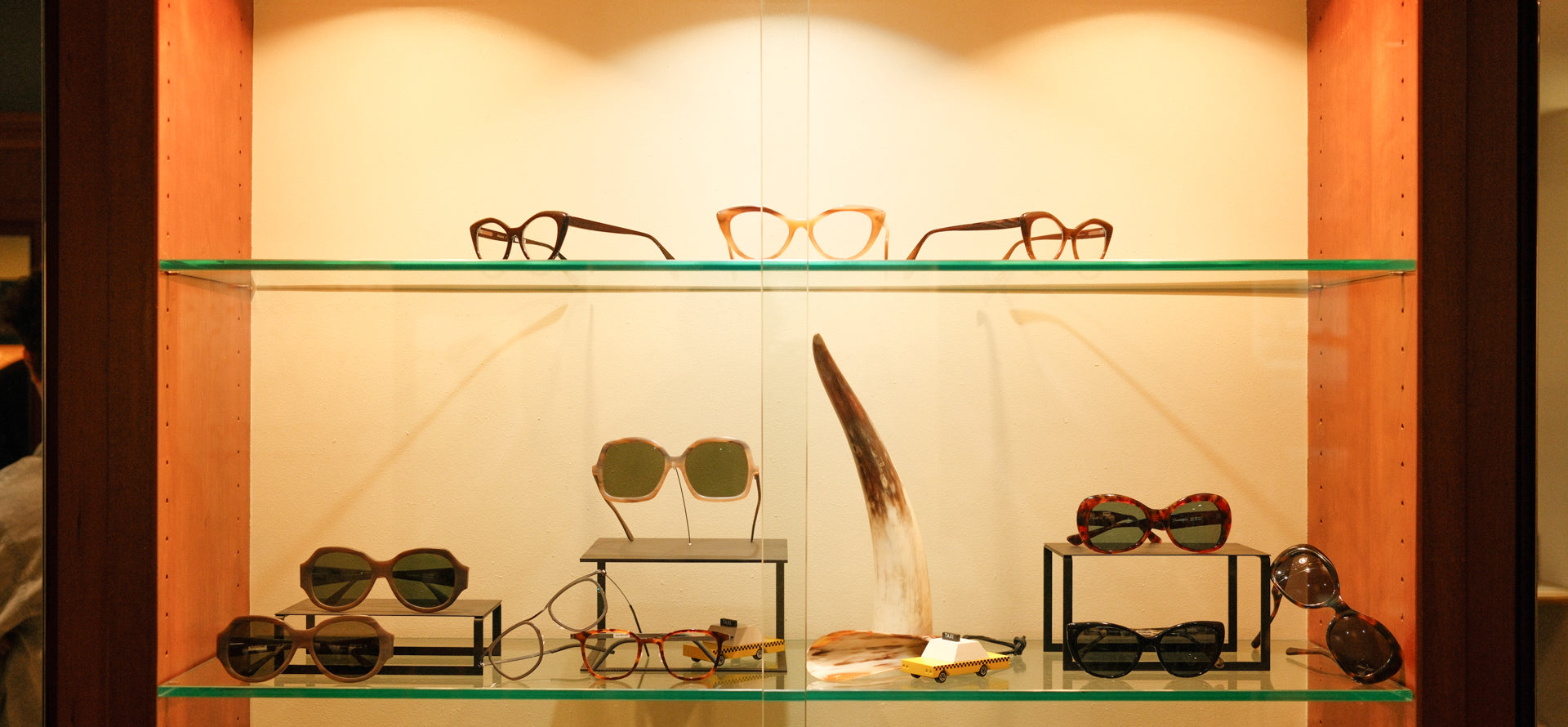 Handcrafted buffalo horn frames showcased at Friedrichs Optik boutique in New York