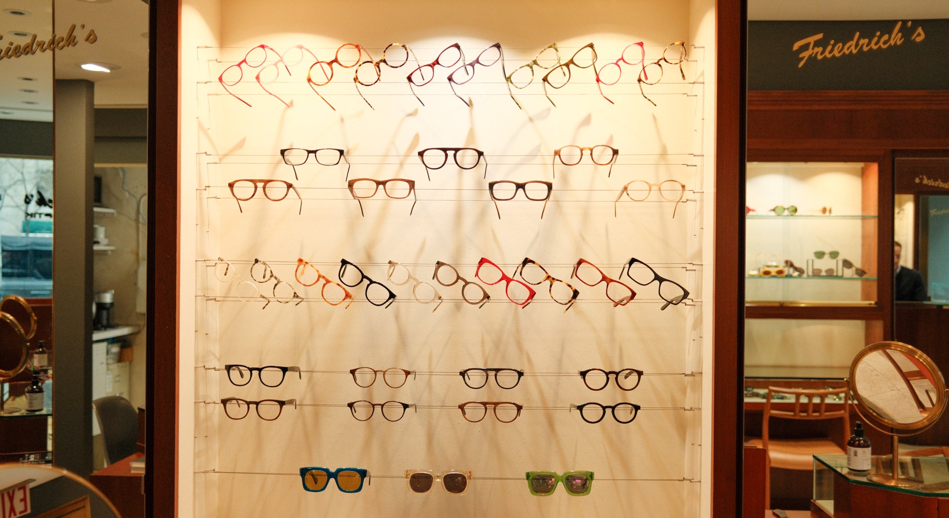 Handcrafted horn eyewear at Friedrichs Optik boutique in New York